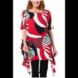 Allison Brown NY Women's Side Ruffle Printed Top Offset Red - Regular